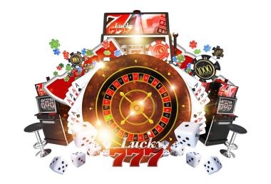 Casino floor with live dealer tables and slot screens
